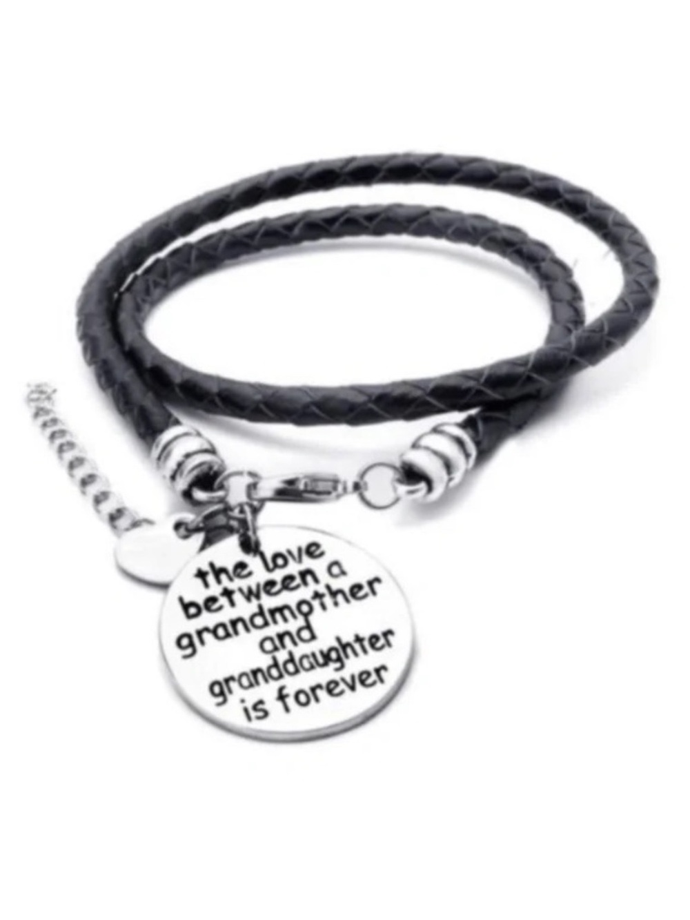 Grandmother and Granddaughter Black Leather Wrap Bracelet